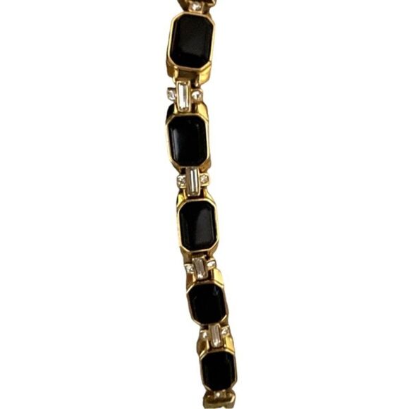 Trifari Vintage Link Crystal Black Cabochon Statement Bracelet - Picture 7 of 15